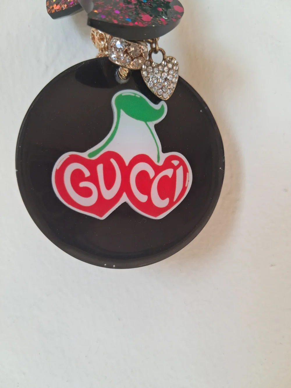 Cute Logo Black Cherry Logo Tassel Heart Keychain Charm
